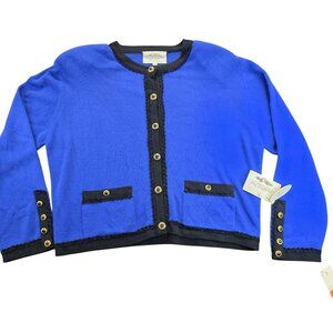 Vintage Susan Bristol Wool Cardigan XL Blue Formal Quiet Luxury Preppy Regency